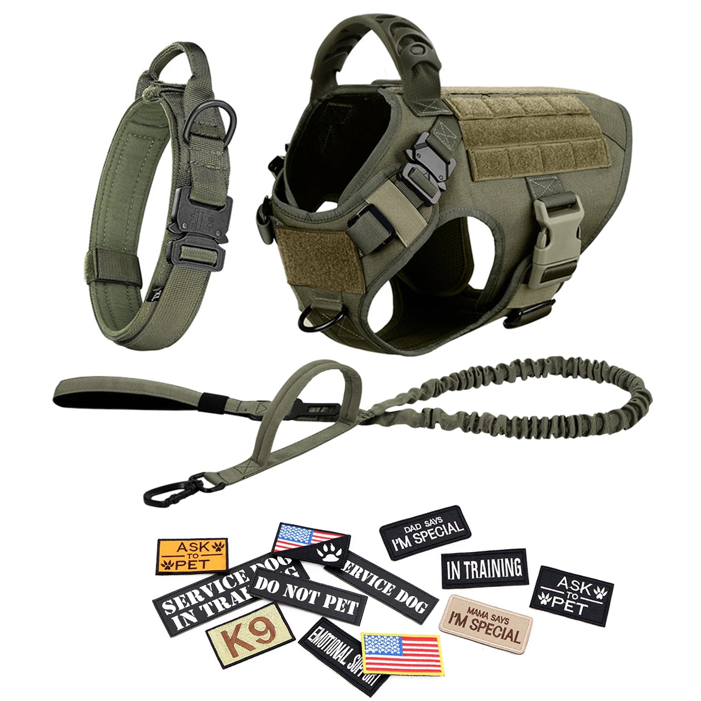 Dog Harness Leash Collar Patches Set for Medium Large Dogs Military Pet Vest Adjustable Tactical Dog Harnesses Training Walking