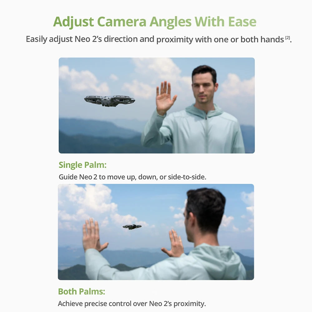 Neo 2 4K Drones With Camera Palm Takeoff & Landing Gesture Control Smooth Reliable Tracking 12m/s Faster Tracking Speed Lightweight Foldable Mini Drone All-Around Safety & Flexible Flight With 3 Batteries