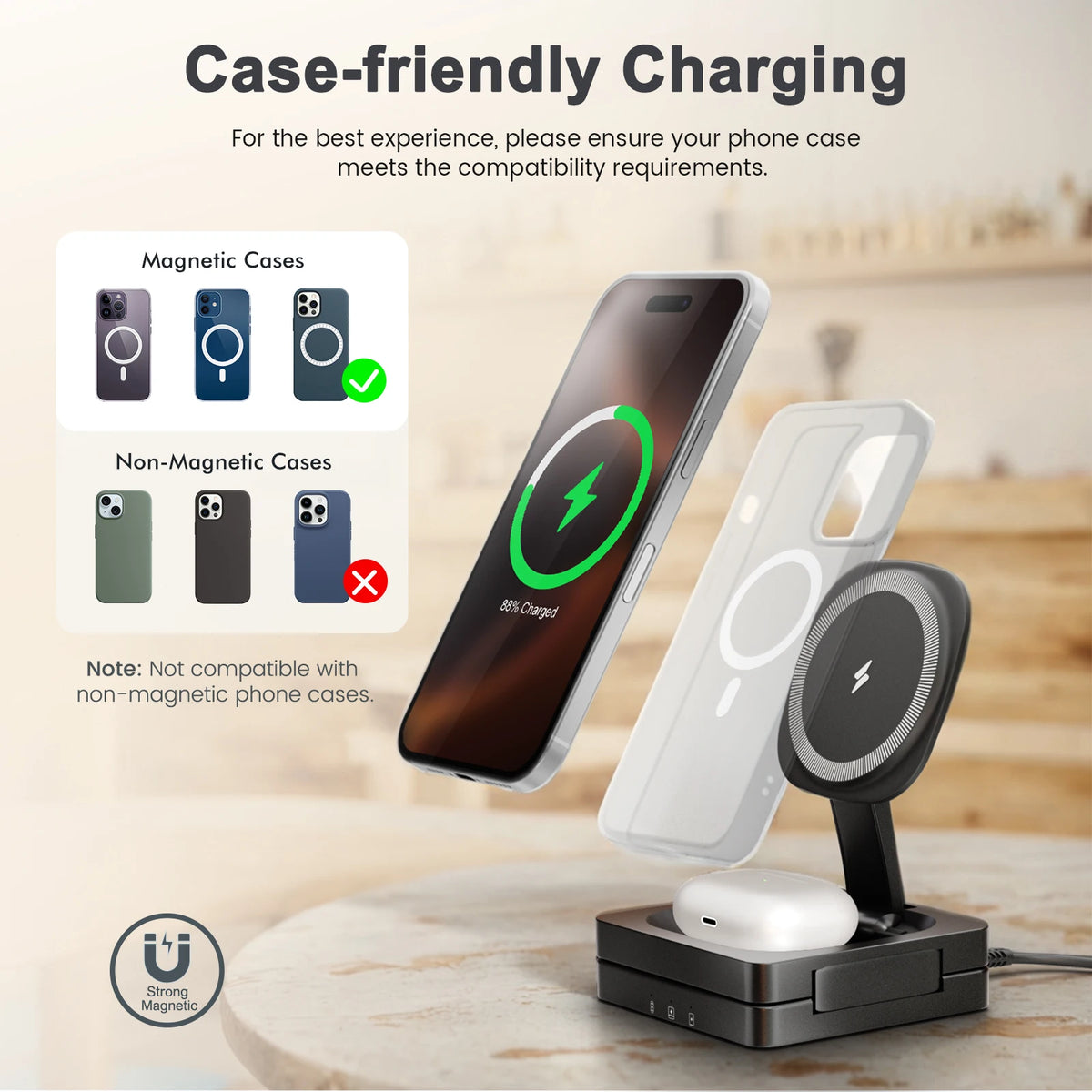 Magnetic Wireless Charger 3-in-1 Folding Fast Charging Station Foldable Travel for Magsafe  iPhone 17/16/15/14/13 Watch Airpods