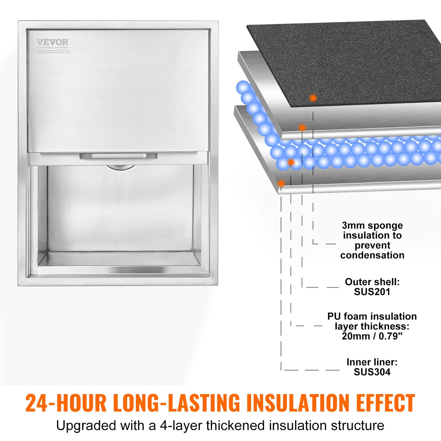 SucceBuy Drop in Ice Chest Stainless Steel Ice Cooler Commercial Ice Bin with Sliding Cover Outdoor Kitchen Ice Bar