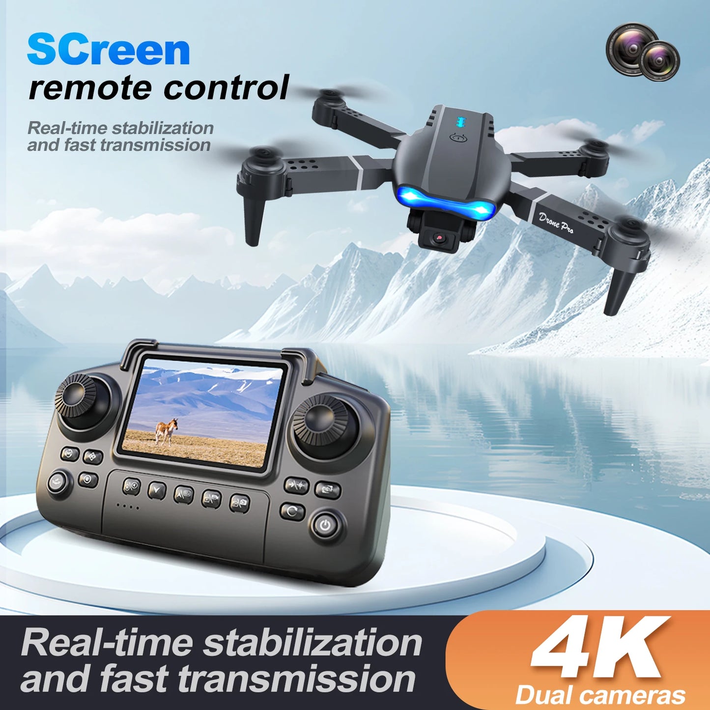 RC Drone 4K Dual Camera  E99 PRO Optical Flow Obstacle Avoidance Foldable FPV Quadcopter Toy for Beginners