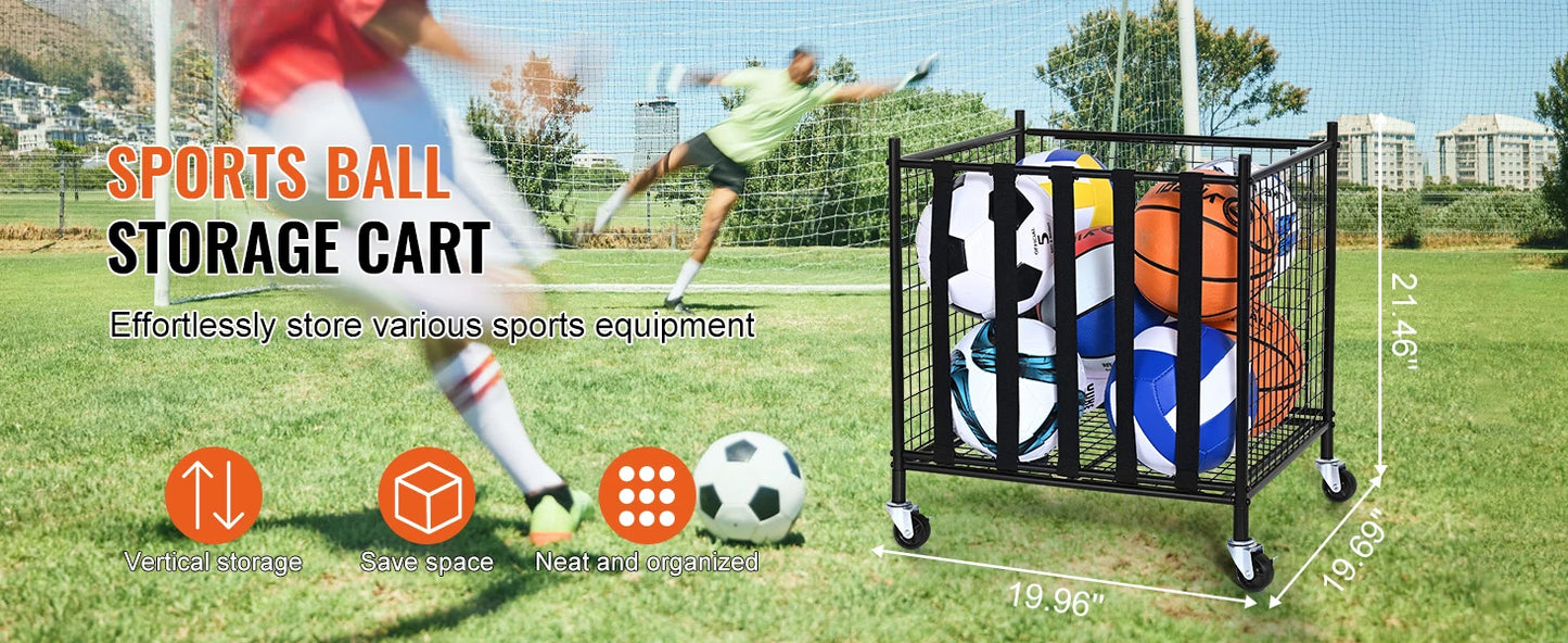 SucceBuy Rolling Sports Ball Storage Cart Sport Equipment for Indoor Outdoor Steel Storage Rack for Garages Gym and Schools