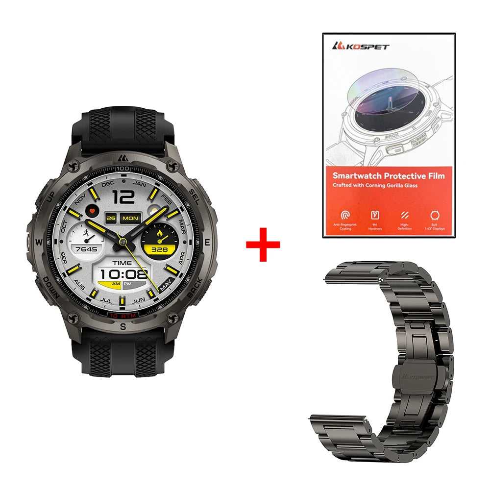 T4 Smart Watch for Men 6-Sat GPS Offline Maps 10ATM Waterproof Heart Rate Diving Skiing Hiking for Android iOS