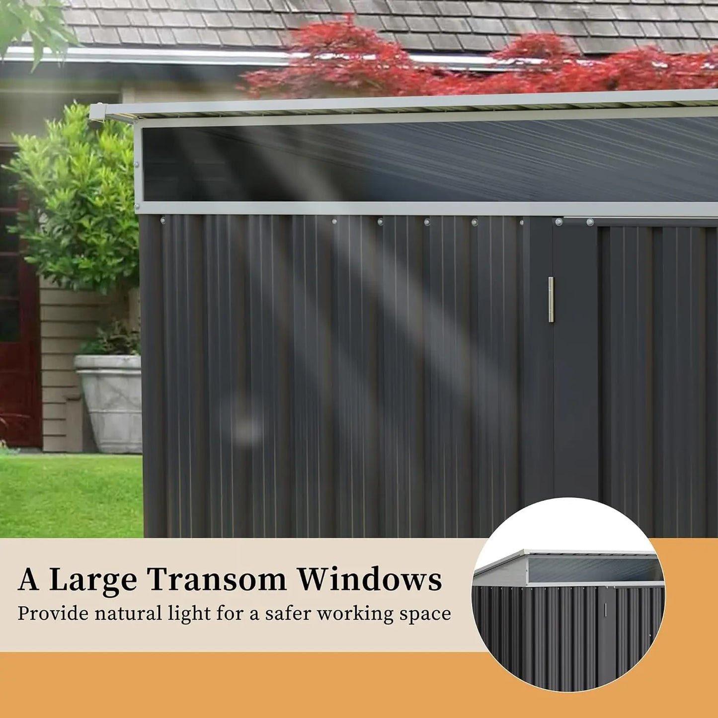 5x3x6FT Metal Outdoor Storage Shed Large Window Lockable Door Anti-Corrosion Waterproof Tool Backyard Patio Lawn, Customized