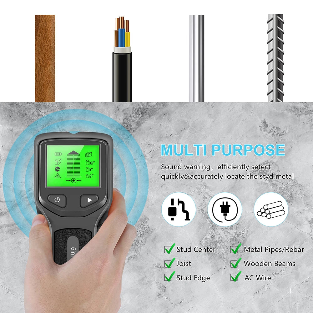 5 in 1 Stud Finder Wall Detector Backlight Display Electronic Stud Detector Accurate for Center Edge of Wood Metal AC Wire