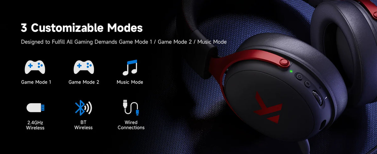 V9 Pro Wireless Gaming Headset 7.1Surround Sound Headphones Noise Canceling Mic Low Latency Lightweight for PS5 PC SWITCH