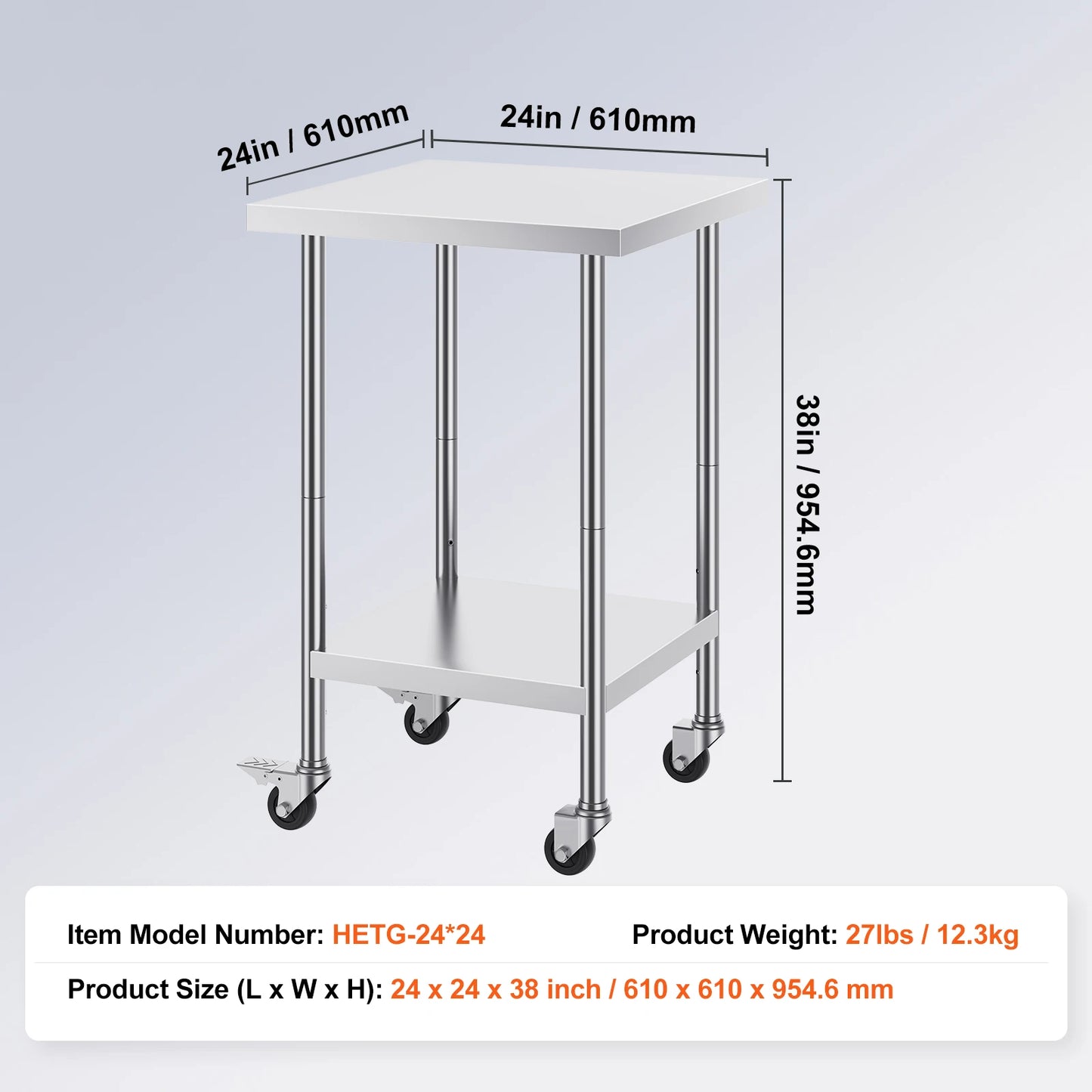 SucceBuy Stainless Steel Work Table with Wheels 3 Adjustable Height Levels Heavy Duty Food Prep Worktable for Commercial Kitchen