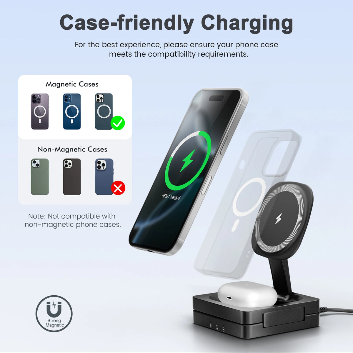 Magnetic Wireless Charger 3-in-1 Folding Fast Charging Station Foldable Travel for Magsafe  iPhone 17/16/15/14/13 Watch Airpods