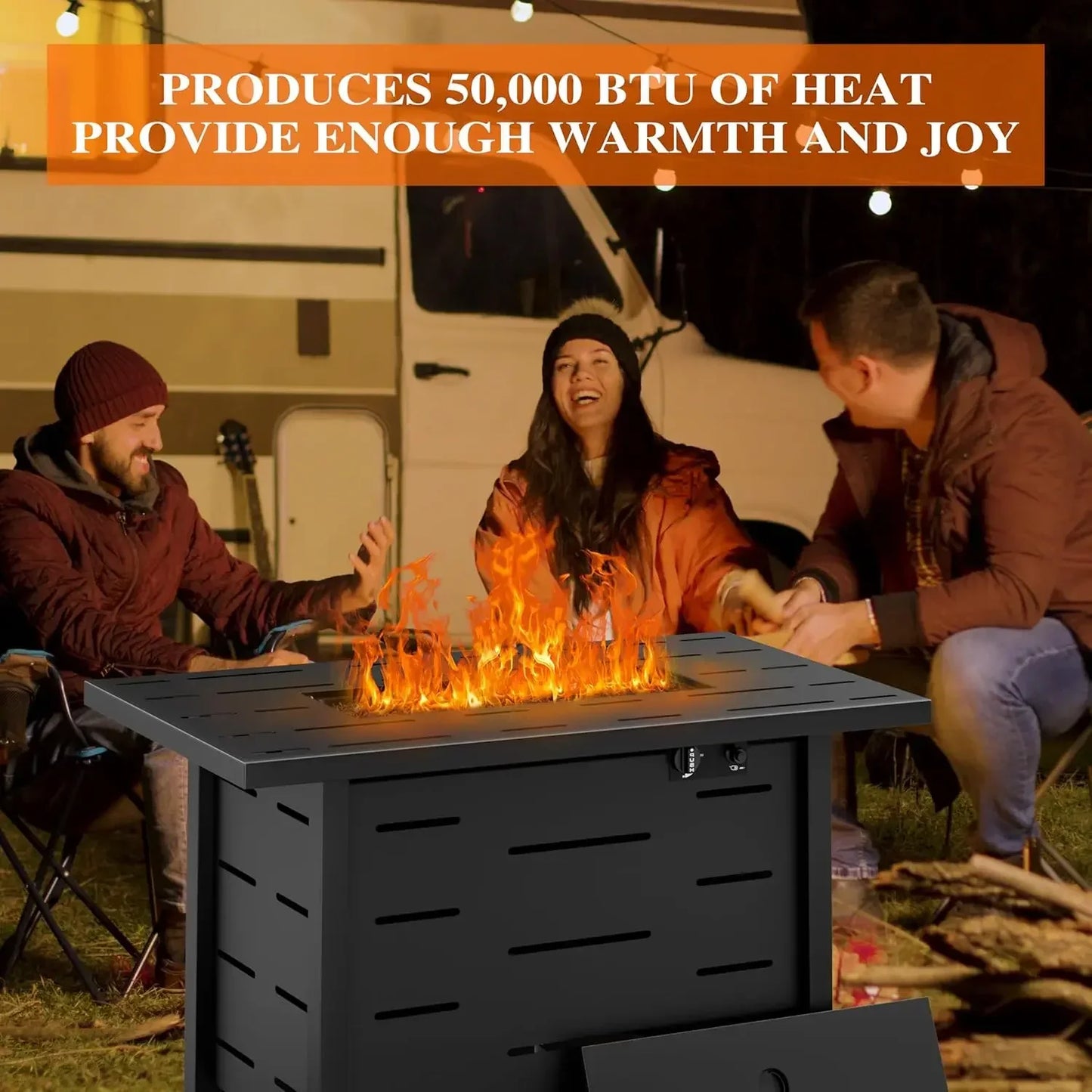 Walsunny 43 inch Outdoor Propane Fire Pit 50,000 BTU Gas Fire Pit Table with Lid, Waterproof Cover, Rectangle Gas Firepit Table