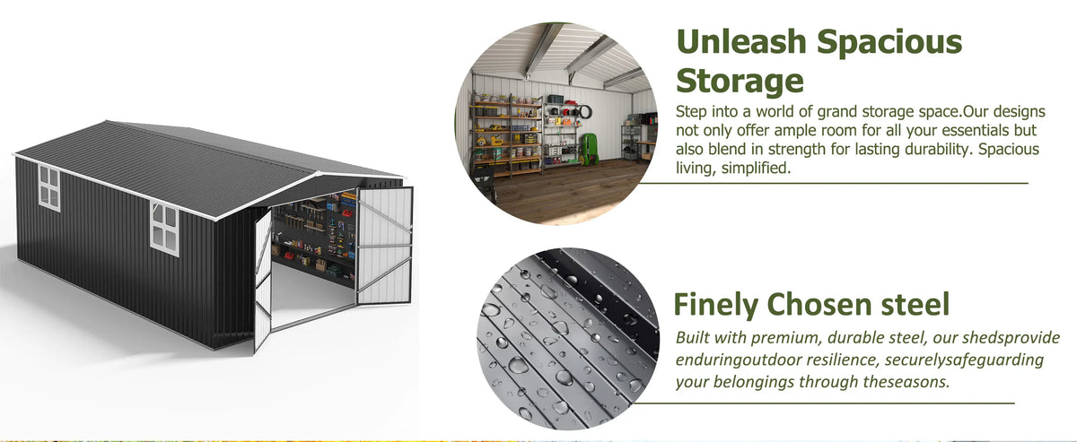 10x10~12x18FT Outdoor Metal Storage Heavy-Duty Frame Shed w/ Lockable Door, Heavy-Duty Tool Shed For Backyard Patio Graden