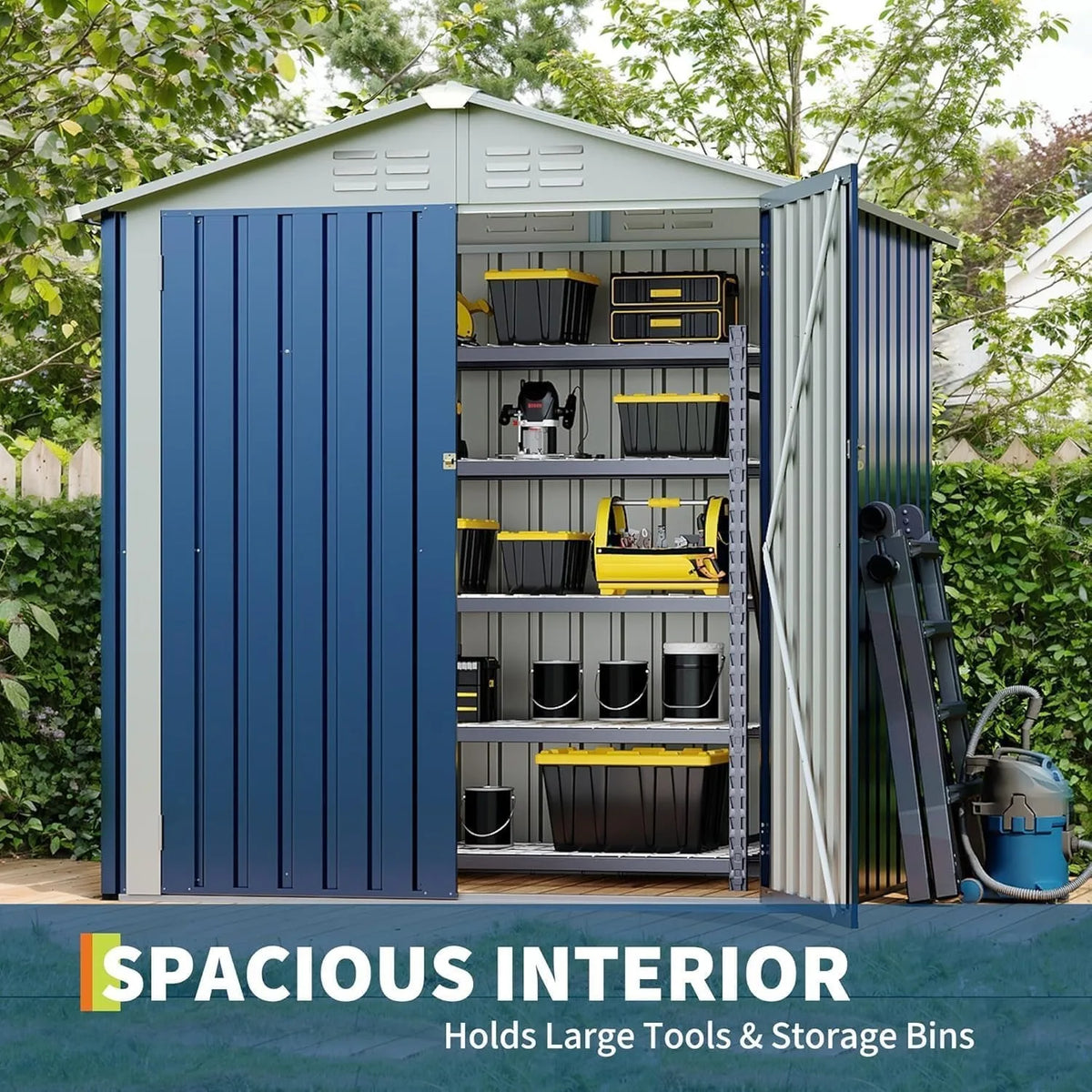 6x4 FT Outdoor Metal Storage Shed Waterproof Galvanized Steel Garden Shed with Lockable Hinged Door Ventilation Holes Reinforced Frame Backyard Tool Storage House for Lawn Equipment