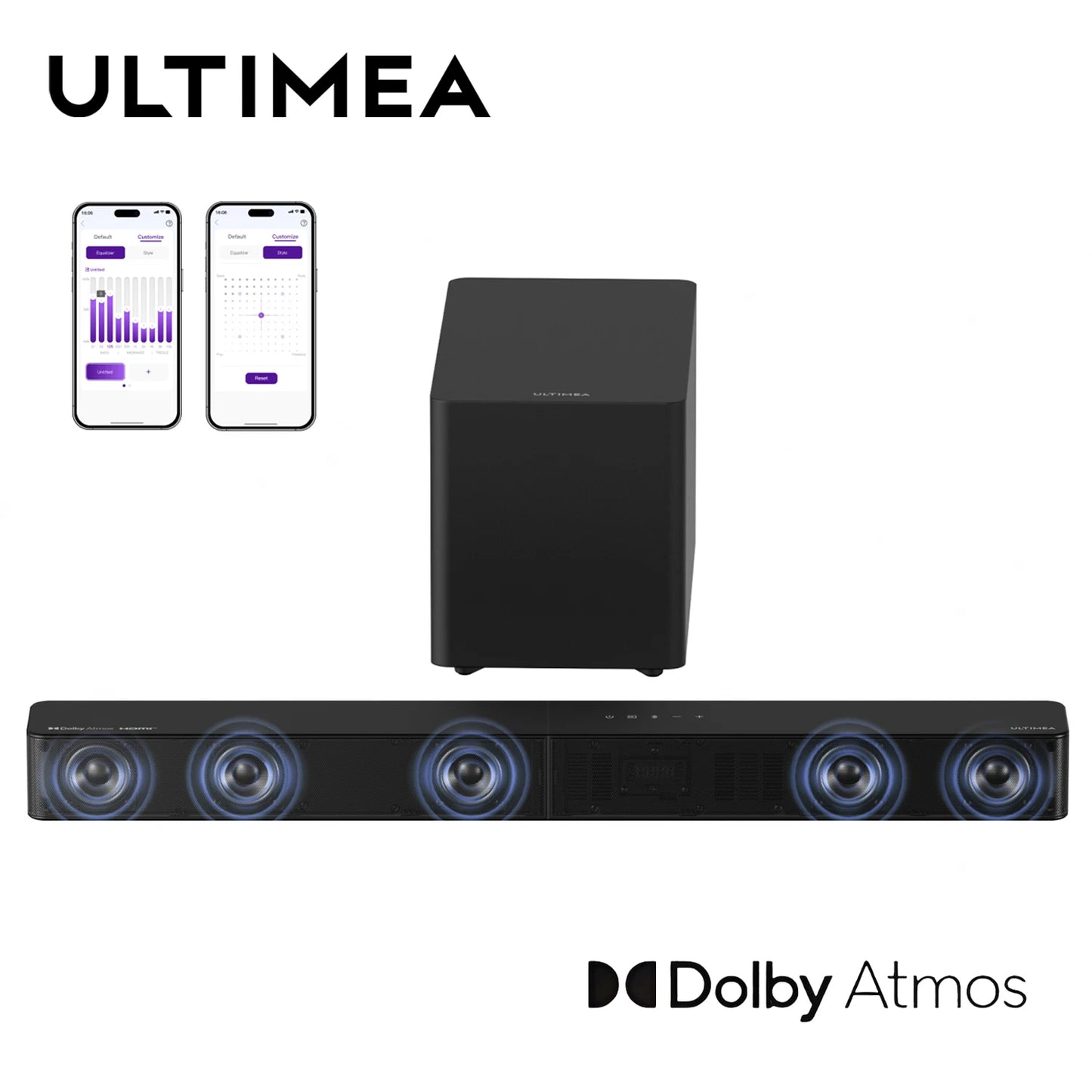 ULTIMEA Poseidon M60 Boom 5.1ch Soundbar with Dolby Atmos, 340W Home Theater System with 5.25" Wired Subwoofer, APP Control
