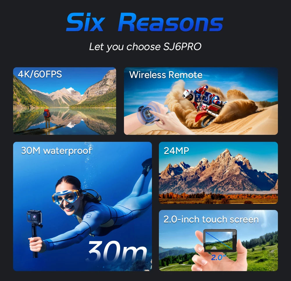 SJCAM SJ6 Pro 4K Dual Screen Action Camera Waterproof Touch Screen Sport Cam WiFi Night Vision 6-Axis Gyro Stabilization