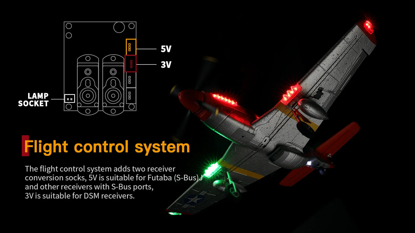 XK A280 P-51 3D/6G System 560mm Wingspan 2.4GHz 4CH EPP RC Airplane Fighter RTF With LED Lights Vehicles Toy Gift for Beginner