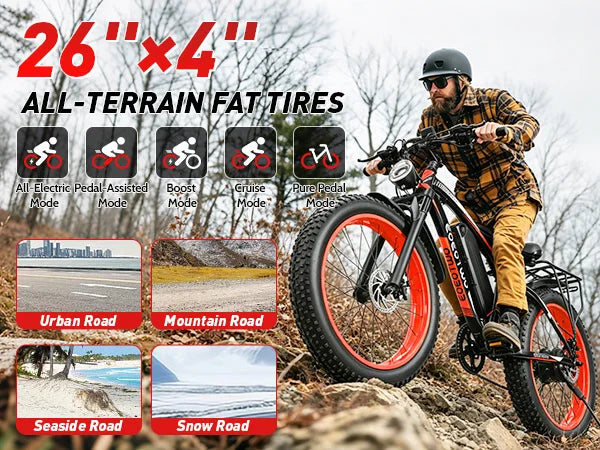 EOEOTWO 1500W Electric Bike 48V 15Ah Battery 26" 4.0 Fat Tire Ebike 34MPH High Speed Mountain Bicycle Off-Road Snow Bike for Adults
