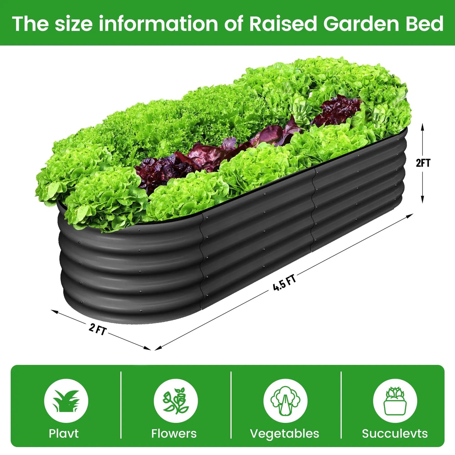 2-Pack Oval Galvanized Steel Raised Garden Bed Open Base Safety Edge Metal Planter Box Raised Beds for Vegetables Flowers Herbs