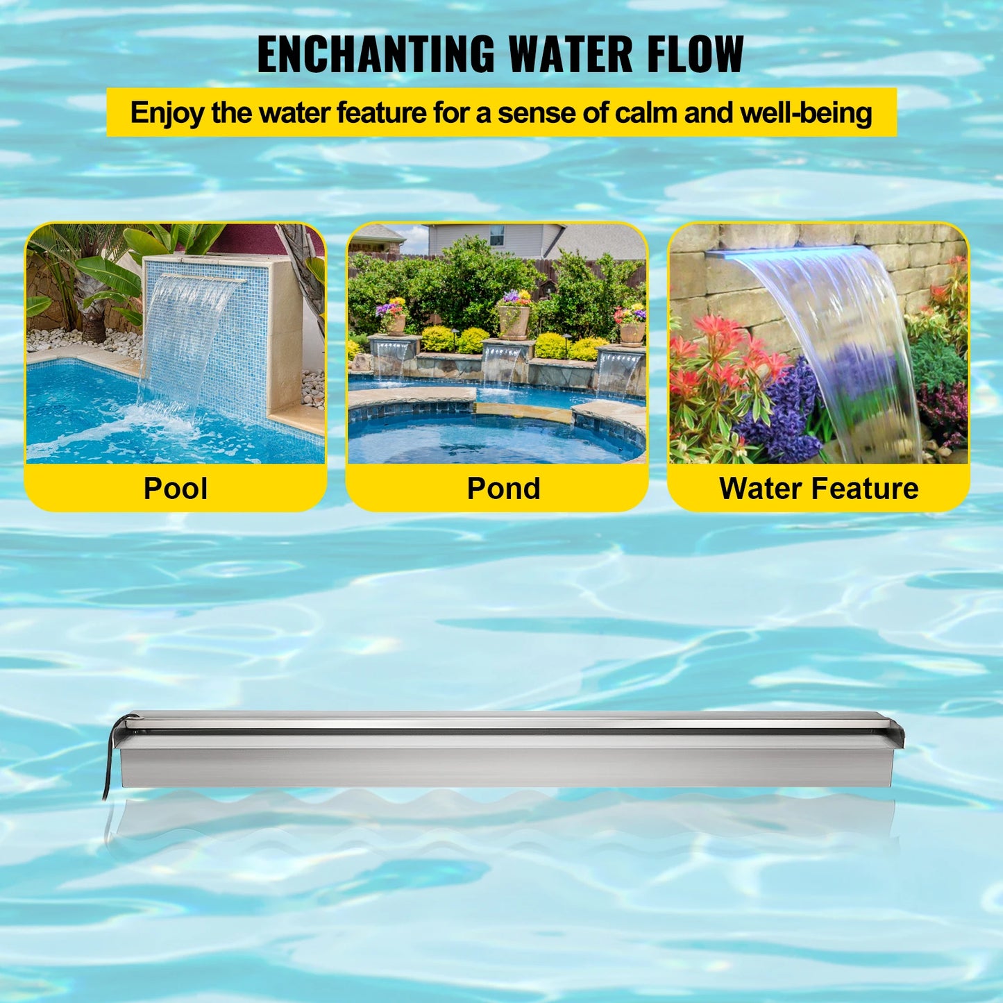 SucceBuy Pool Fountain Waterfall With Light Water Pipe Acrylic Fountain Pond Garden Swimming Feature Decorative Fountain