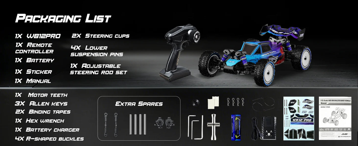 JIUSI 1/12 4WD WB12 Pro Rc Car 4x4 Off-Road Rc Truck Brushless 3600KV 80km/h High-Speed 2.4G Remote Control 3S 35C 2200mAh Toy Car Rc Cars For Adults Local Shipping From US