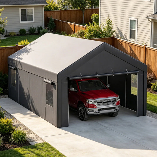 13x25FT Heavy Duty Carport Portable Garage Canopy Shelter, Roll-Up Windows, Removable Sidewalls & Doors For SUV, Truck & Boat
