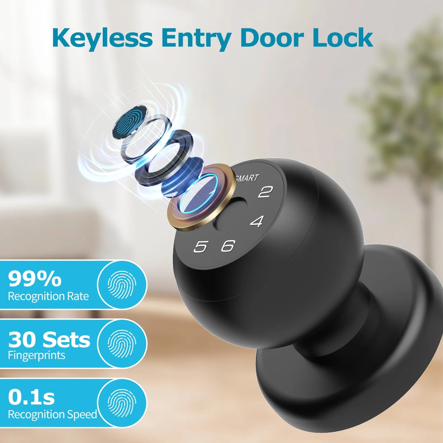 Ball Shaped Smart Lock Fingerprint Door Lock App Control Passcode Unlock Electronic Touchscreen Keypad Indoor
