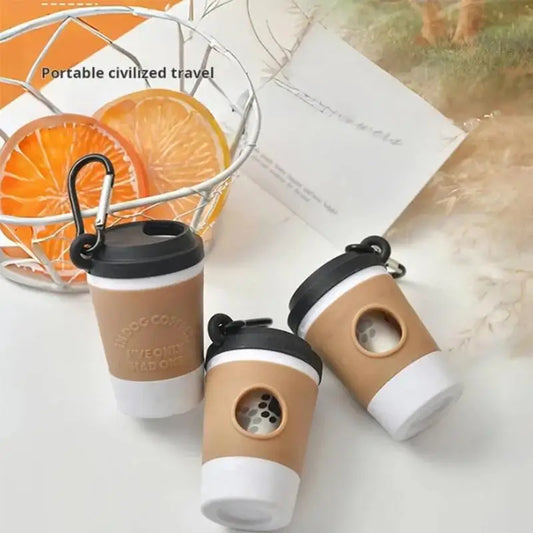 Portable Pet Poop Trash Can Dispenser Creative Coffee Cup Dog Garbage Storage Design Outdoor Dog Walking Garbage Bag Storage Box