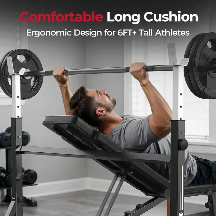 Adjustable Weight Bench, With Bench Press Rack, Leg Extension And Leg Curl, For Home Gym Workout (2 Size Options)