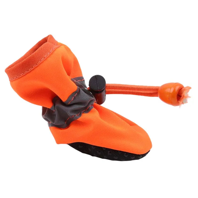 4Pcs Dog Boots Waterproof Non-slip Sole with Reflective Strip Adjustable Drawstring Soft Breathable Lining for Small Medium Dogs