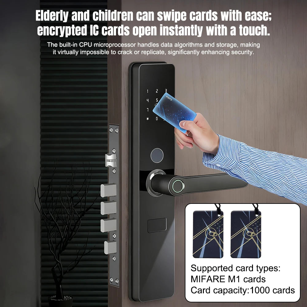 Smart Door Lock TTLock App Fingerprint Password RFID Card Remote Unlock 5-in-1 Keyless Entry for Home Office Apartment Security