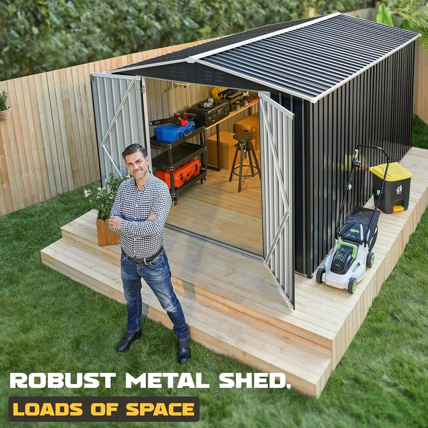 8x12FT Outdoor Metal Storage Shed Updated Frame Tool Backyard Garden Patio Lawn, Customized