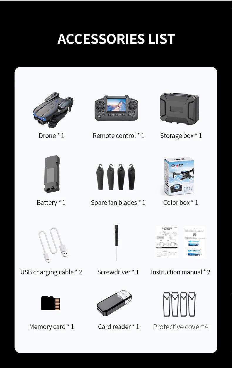 RC Drone 4K Dual Camera  E99 PRO Optical Flow Obstacle Avoidance Foldable FPV Quadcopter Toy for Beginners