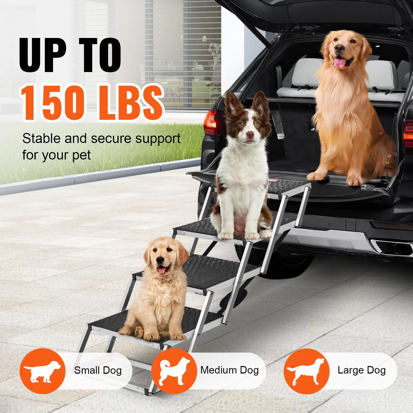 Dog Stair for Cars Wide Dog Car Steps Folding Portable Pet Steps Lightweight Aluminum for Car SUV and Truck 150 lbs