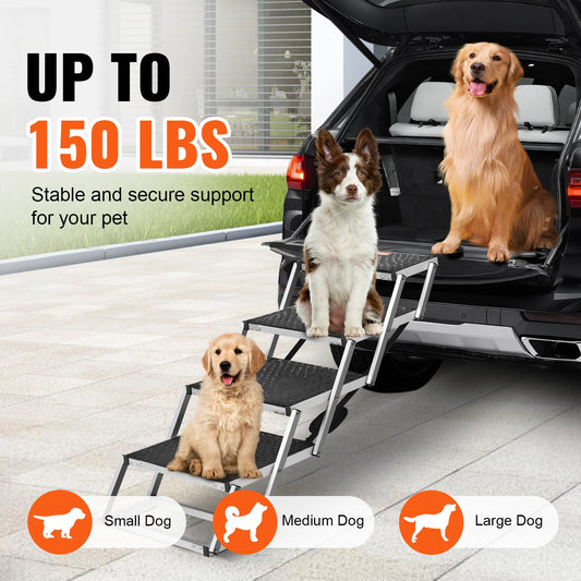 Dog Stair for Cars Wide Dog Car Steps Folding Portable Pet Steps Lightweight Aluminum for Car SUV and Truck 150 lbs