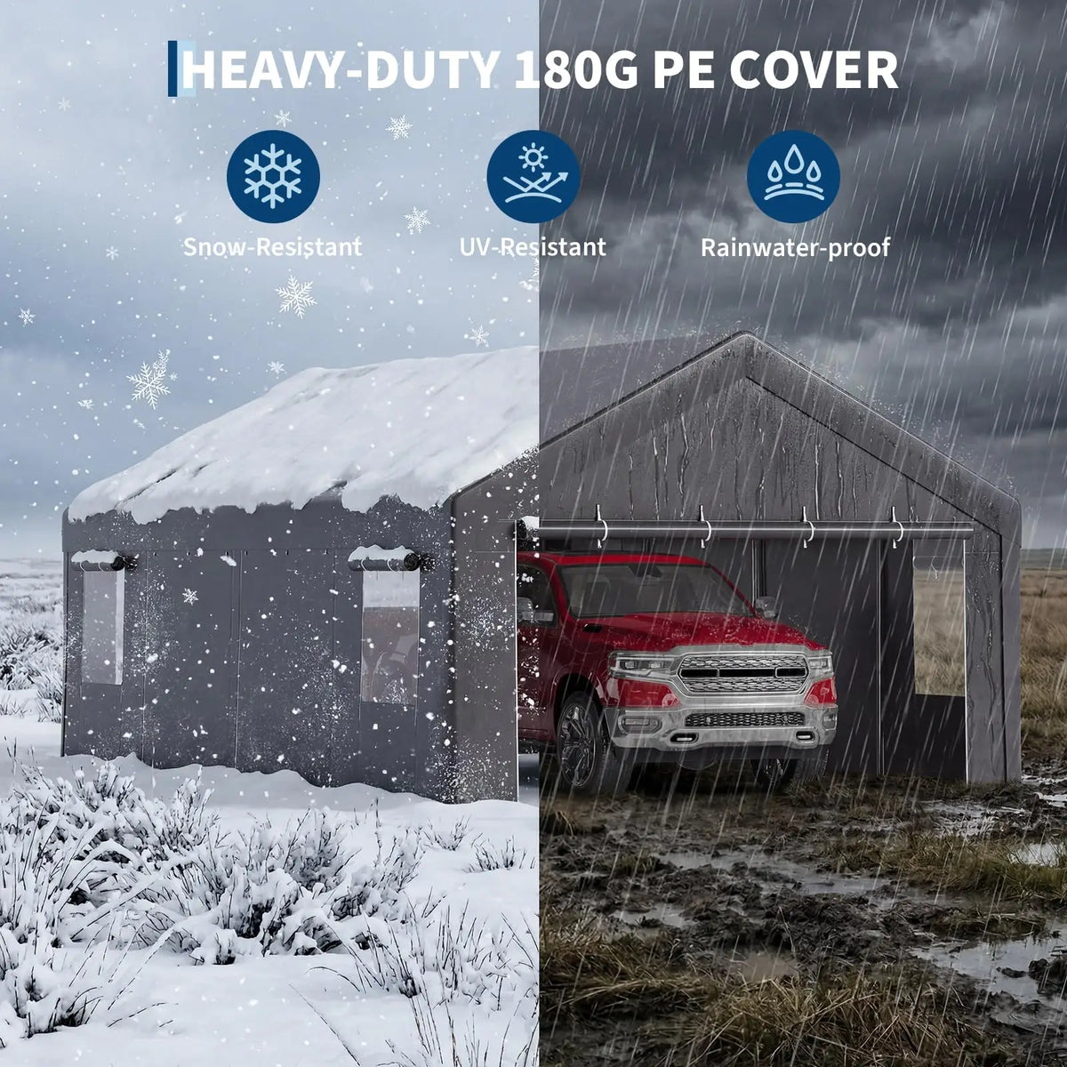 13x25FT Heavy Duty Carport Portable Garage Canopy Shelter, Roll-Up Windows, Removable Sidewalls & Doors For SUV, Truck & Boat