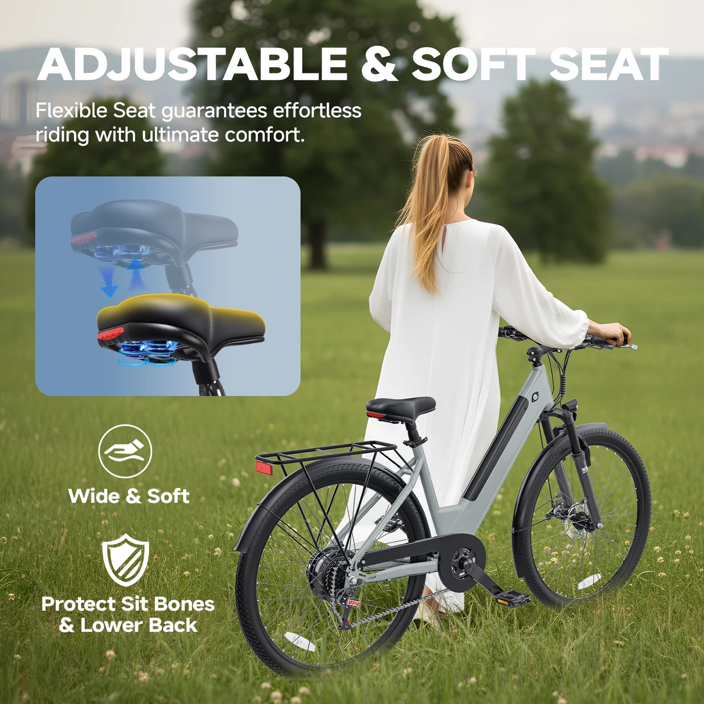 1000W Urban Ebike, 26" Comfort Step-Through Electric City Bike, 48V 10.4ah Removable Battery, Soft Seat, Perfect For Seniors