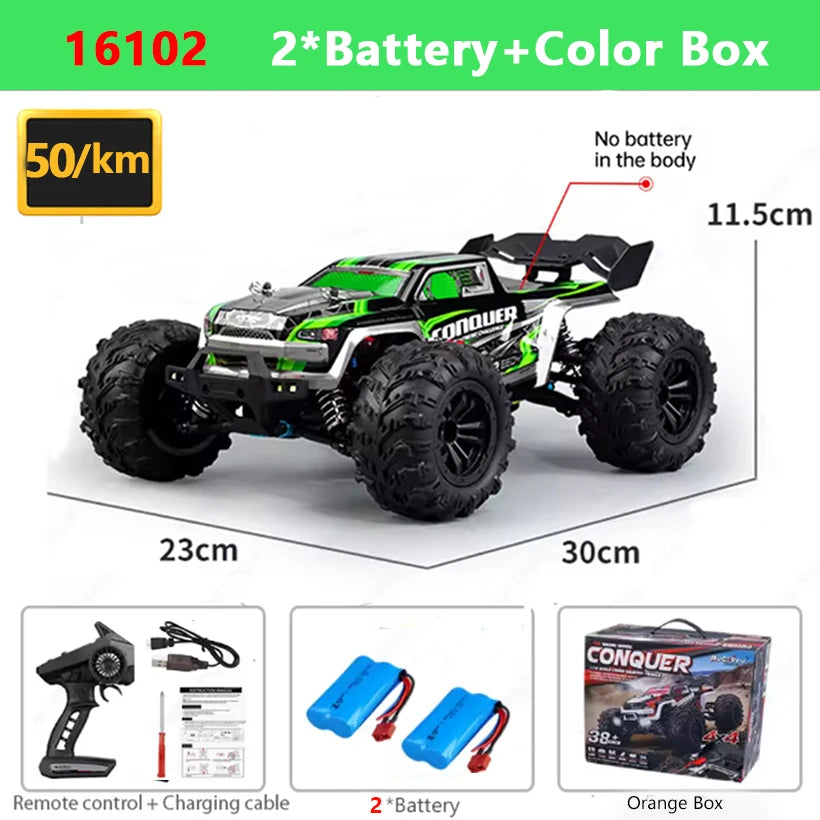 1:16 4WD RC Car 70KM/H Or 50KM/H With LED Light 2.4G Remote Control Cars High Speed Drift Monster 4x4 Truck for Children Gif