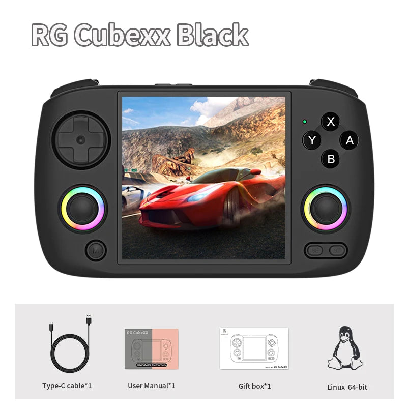 RG CubeXX Retro Handheld Game Console 3.95 Inch IPS Screen 64-bit Linux RGB Joystick 3800mAh Portable Game Player HD TV