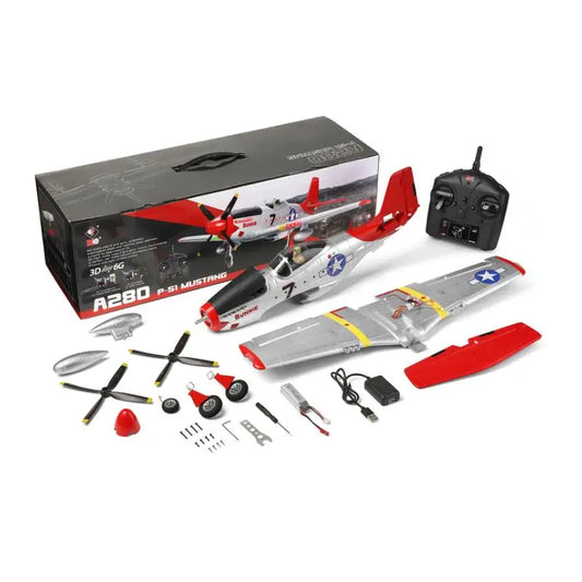 XK A280 P-51 3D/6G System 560mm Wingspan 2.4GHz 4CH EPP RC Airplane Fighter RTF With LED Lights Vehicles Toy Gift for Beginner