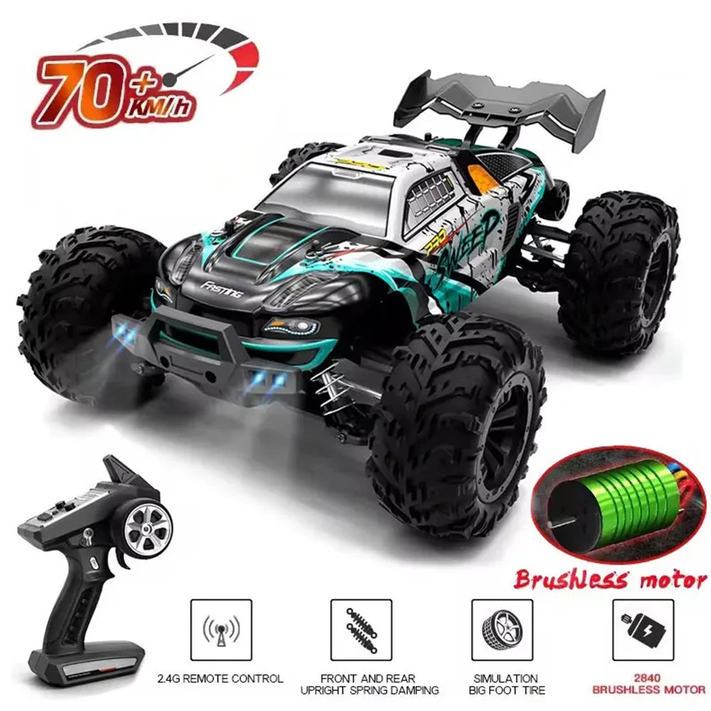 1:16 4WD RC Car 70KM/H Or 50KM/H With LED Light 2.4G Remote Control Cars High Speed Drift Monster 4x4 Truck for Children Gif