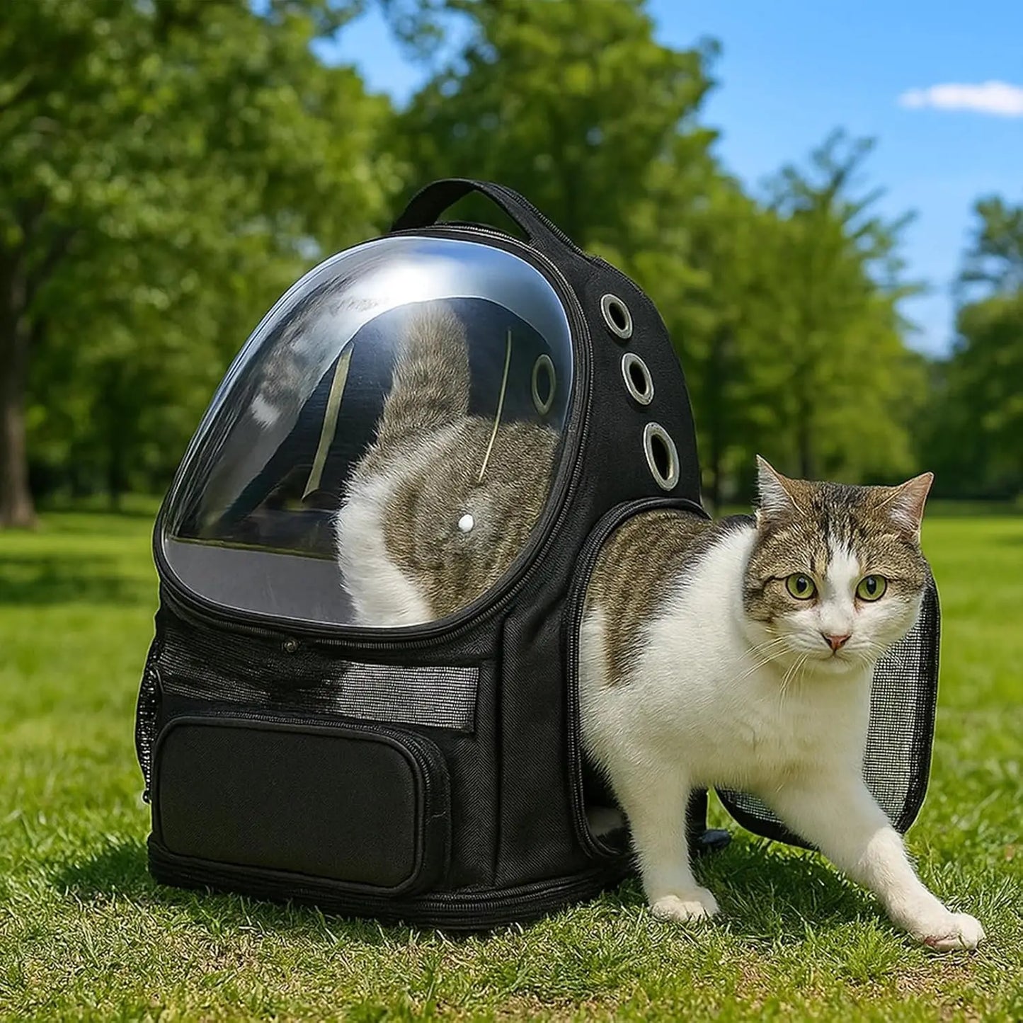 Collapsible Pet Carrier Backpack for Small Cats & Dogs, Bubble Window, Breathable Mesh, Foldable Travel, Black