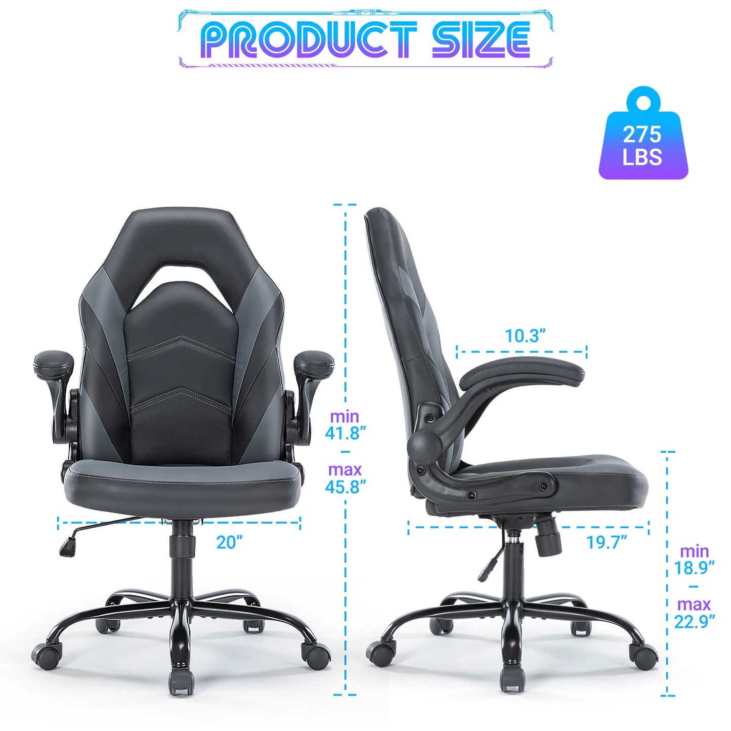 JHK Ergonomic Office Computer Home Gaming Desk Chair Adjustable PU Leather Racing Chair Flip-up Armrest