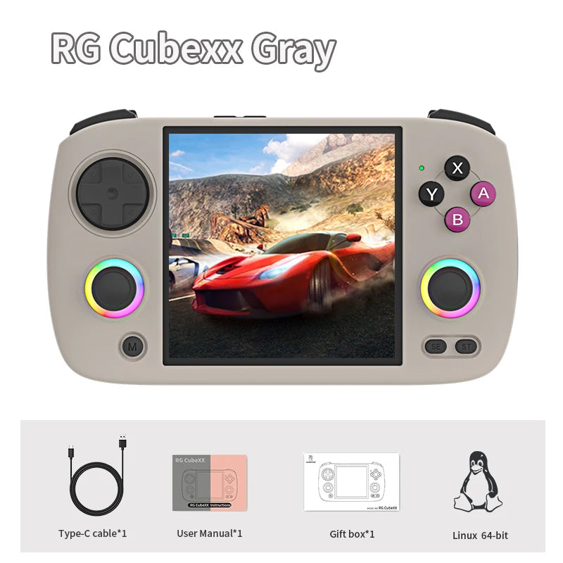 RG CubeXX Retro Handheld Game Console 3.95 Inch IPS Screen 64-bit Linux RGB Joystick 3800mAh Portable Game Player HD TV