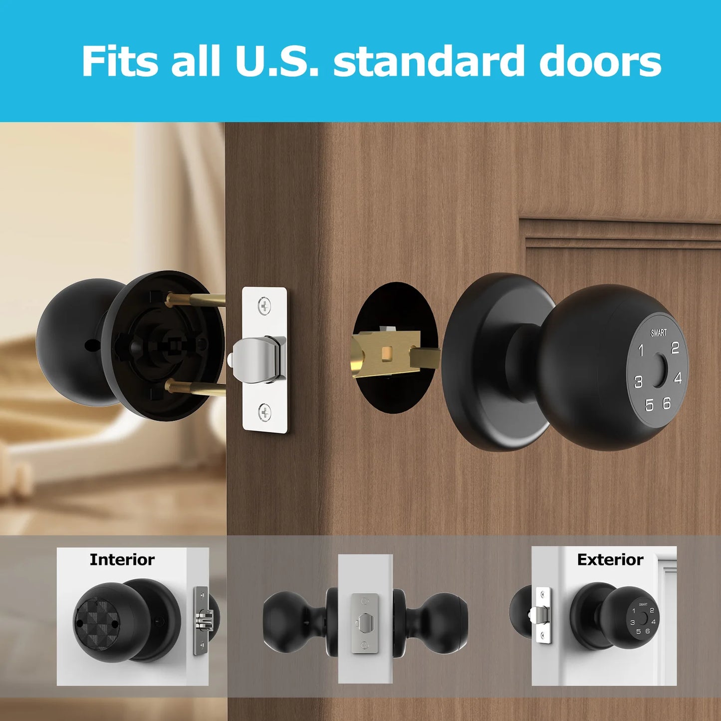 Ball Shaped Smart Lock Fingerprint Door Lock App Control Passcode Unlock Electronic Touchscreen Keypad Indoor