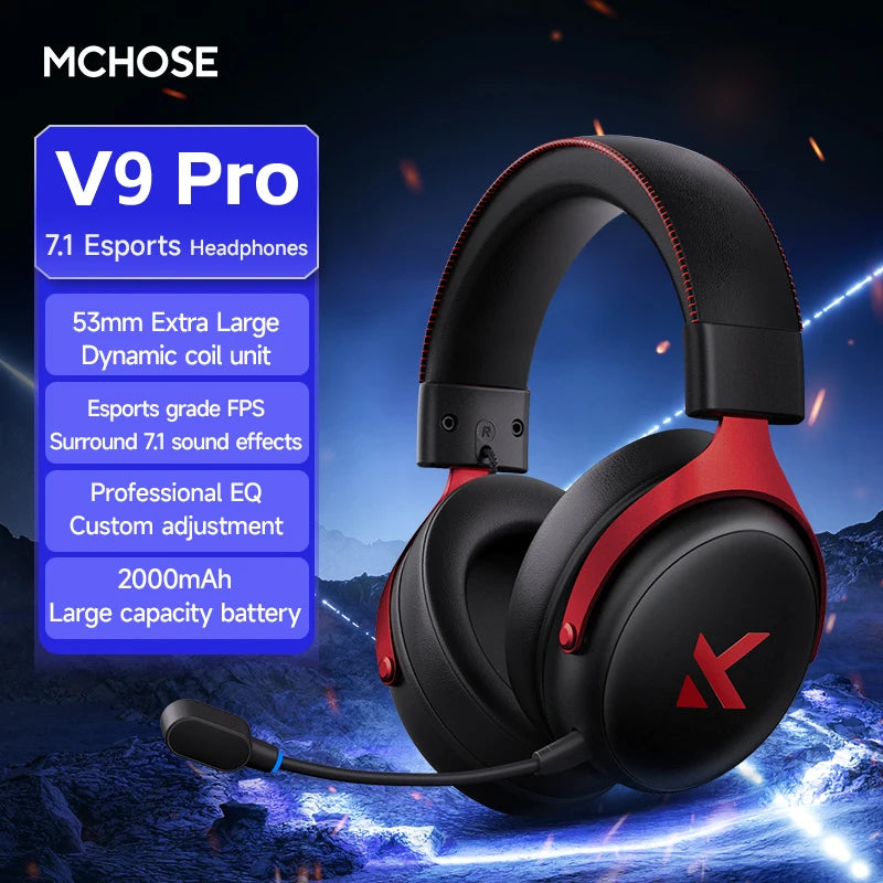 V9 Pro Wireless Gaming Headset 7.1Surround Sound Headphones Noise Canceling Mic Low Latency Lightweight for PS5 PC SWITCH