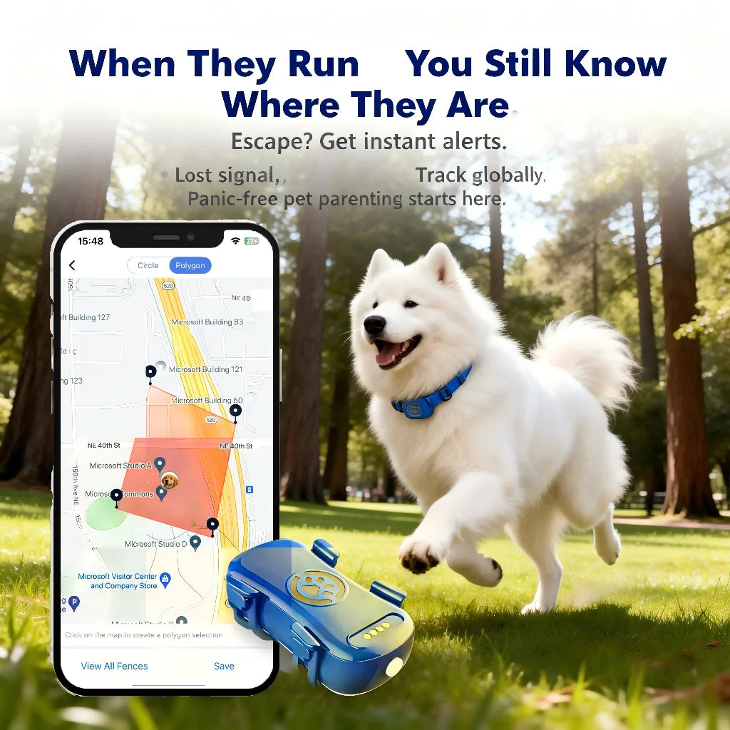 GPS Pet Tracker for Dogs Cats Built-in IoT Sim WiFi Tracking Unlimited Distance QR Code Anti-Lost Locator, Subscription Required