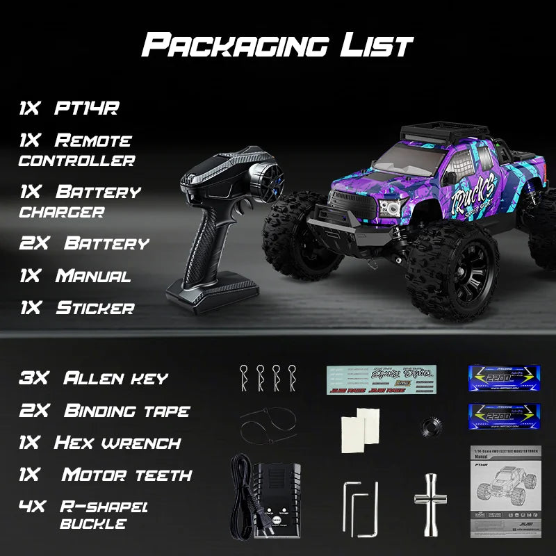 PT14R 1/14 RC Car 80km/h High Speed Off-road RC Truck Brushless 2.4G Remote Control 4WD 3S 35C 2200mAh