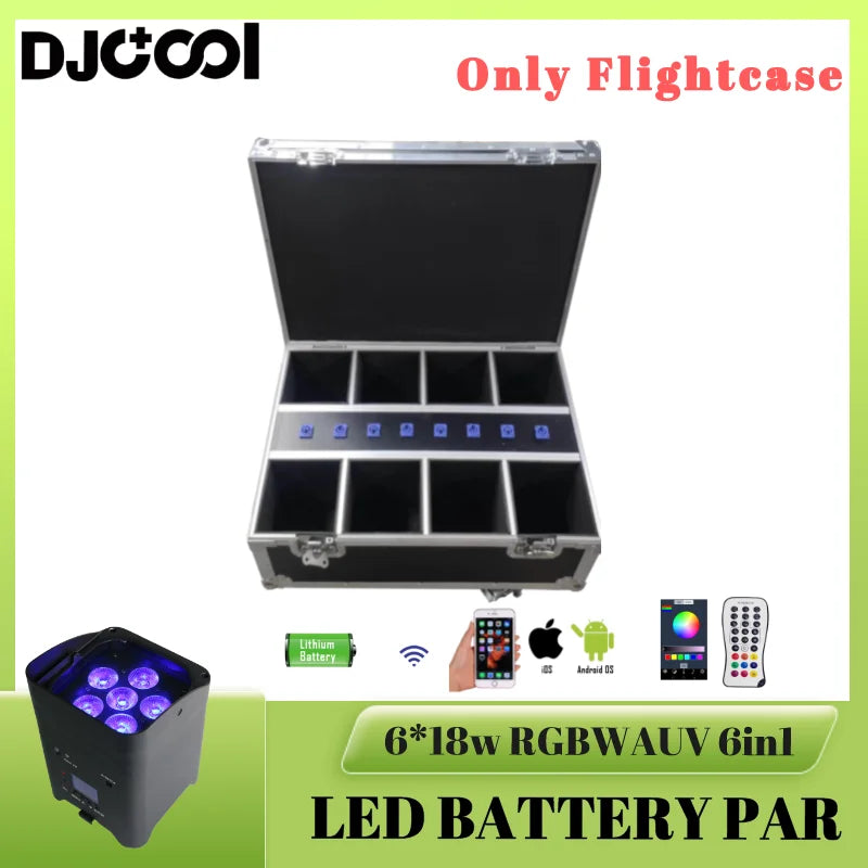 4pcs LED Battery Powered Par Light with bag or 8pcs 6*18w RGBWAUV 6in1 Light with Flightcase Auto/Sound/DMX/Wifi/APP/Remote