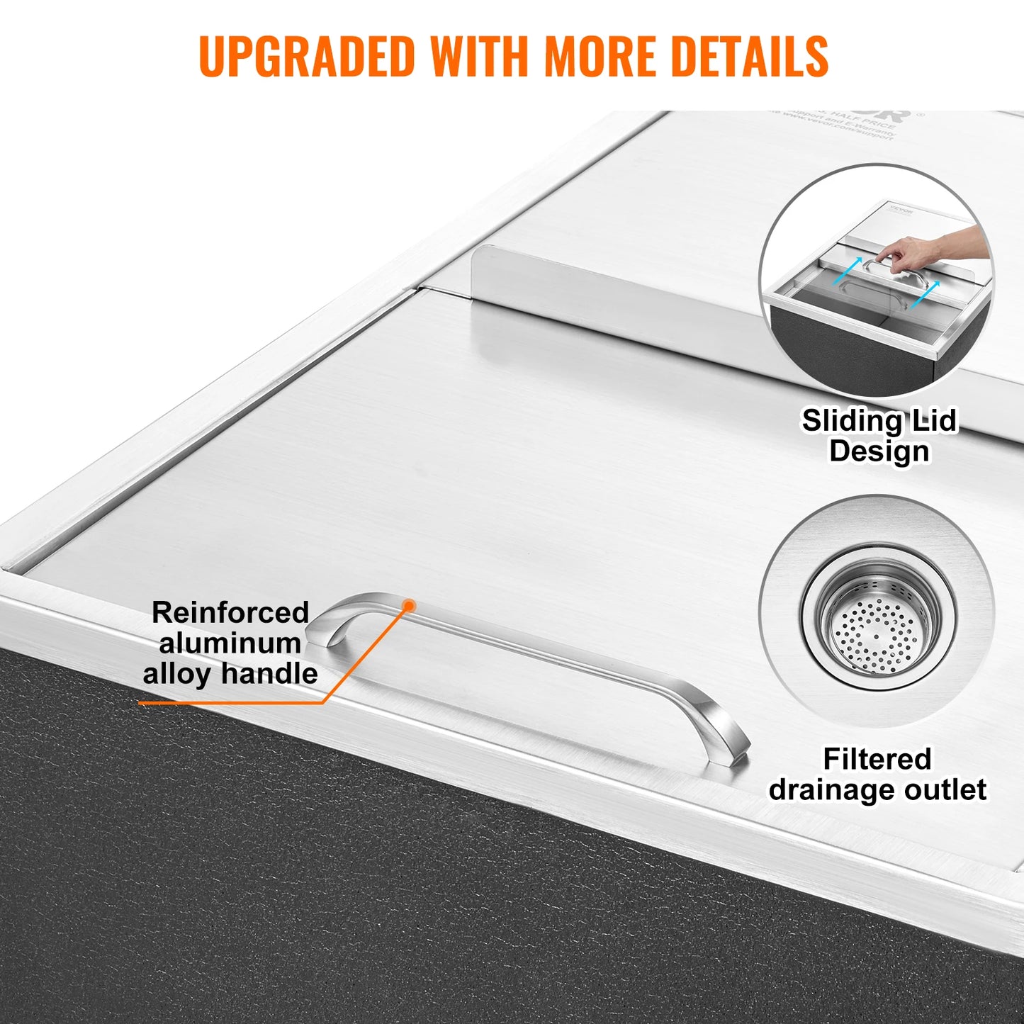 SucceBuy Drop in Ice Chest Stainless Steel Ice Cooler Commercial Ice Bin with Sliding Cover Outdoor Kitchen Ice Bar