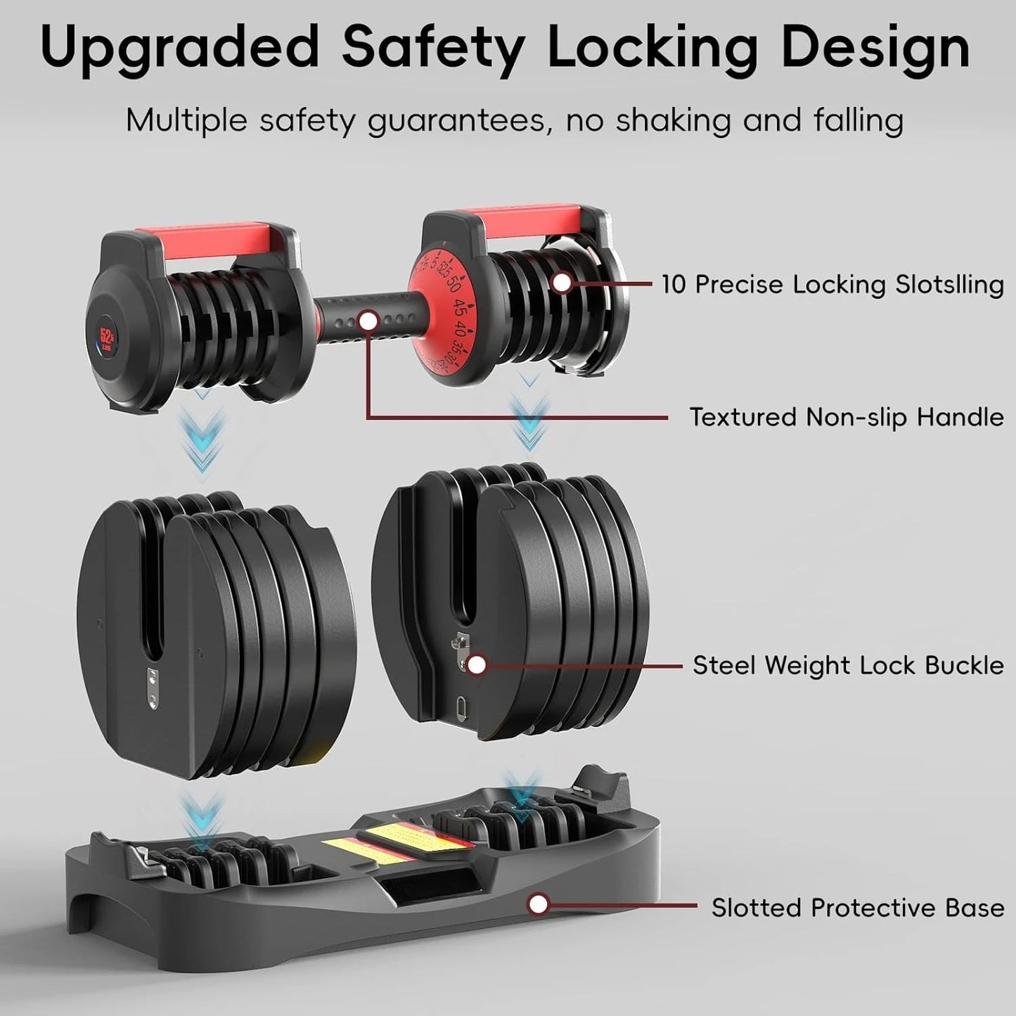 New Upgraded 2-Pack Adjustable Dumbbells, 25/52.5 lbs, 9/15 Weight Levels with Secure Locking System, Customized