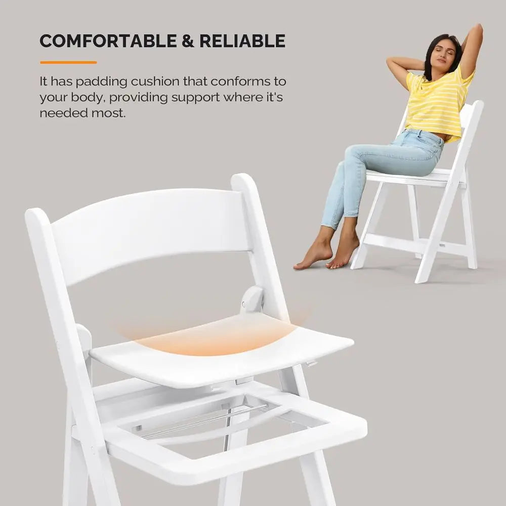 Patio Chairs Set of 4, Resin Folding Chairs with Cushion, Foldable Plastic Chair with Comortable Padded Seats, Outdoor Furniture