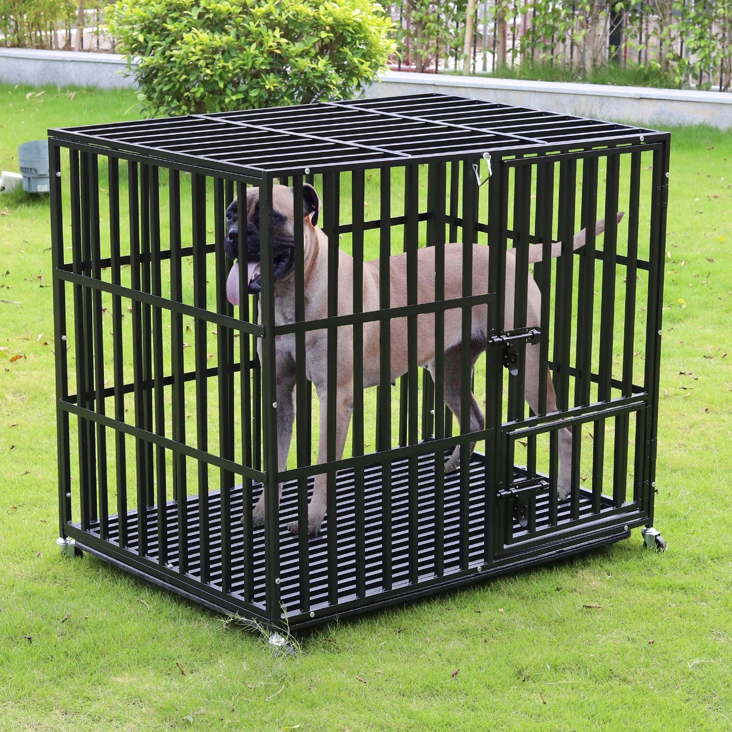 37” 42” 46” Heavy Duty Dog Cage Metal Pet Dog Crate 3 Doors Locks Design Kennel Playpen with 4 Wheels Removable Tray